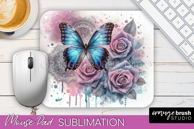 Butterfly Mouse Pad - Butterflies and Flowers Sublimation Sublimation OrangeBrushStudio 
