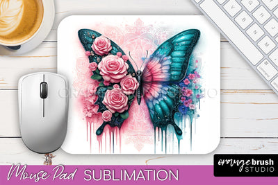Butterfly Mouse Pad - Butterflies and Flowers Sublimation Sublimation OrangeBrushStudio 