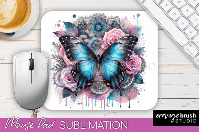 Butterfly Mouse Pad - Butterflies and Flowers Sublimation Sublimation OrangeBrushStudio 