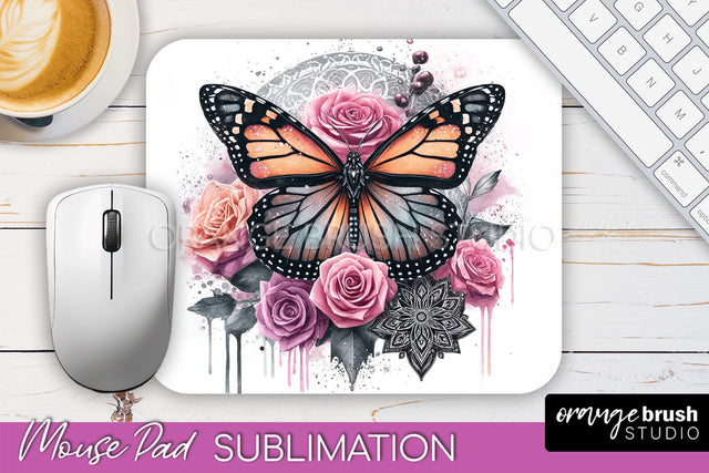 Butterfly Mouse Pad - Butterflies and Flowers Sublimation Sublimation OrangeBrushStudio 