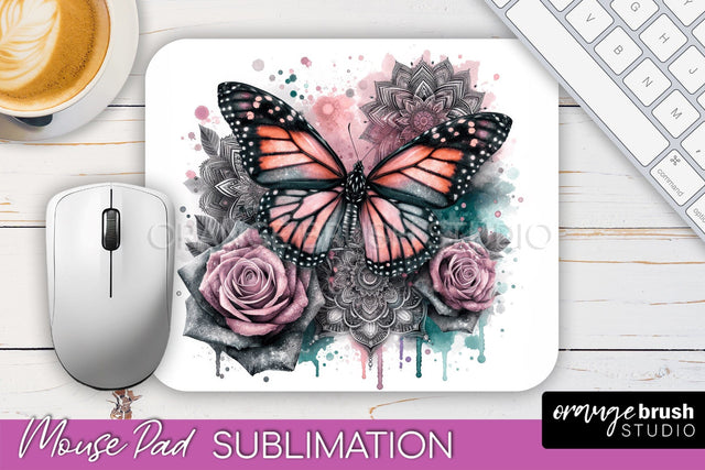 Butterfly Mouse Pad - Butterflies and Flowers Sublimation Sublimation OrangeBrushStudio 