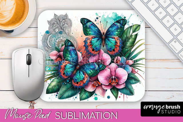 Butterfly Mouse Pad - Butterflies and Flowers Sublimation Sublimation OrangeBrushStudio 