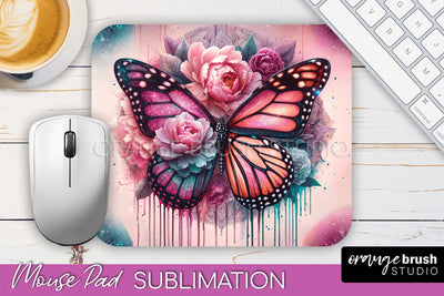Butterfly Mouse Pad - Butterflies and Flowers Sublimation Sublimation OrangeBrushStudio 