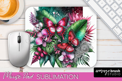 Butterfly Mouse Pad - Butterflies and Flowers Sublimation Sublimation OrangeBrushStudio 