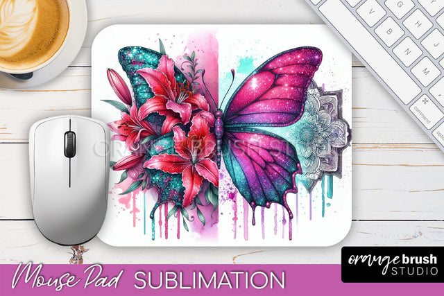 Butterfly Mouse Pad - Butterflies and Flowers Sublimation Sublimation OrangeBrushStudio 