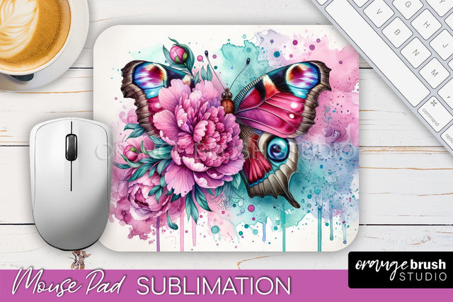 Butterfly Mouse Pad - Butterflies and Flowers Sublimation Sublimation OrangeBrushStudio 