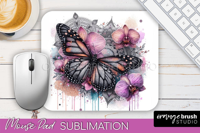 Butterfly Mouse Pad - Butterflies and Flowers Sublimation Sublimation OrangeBrushStudio 