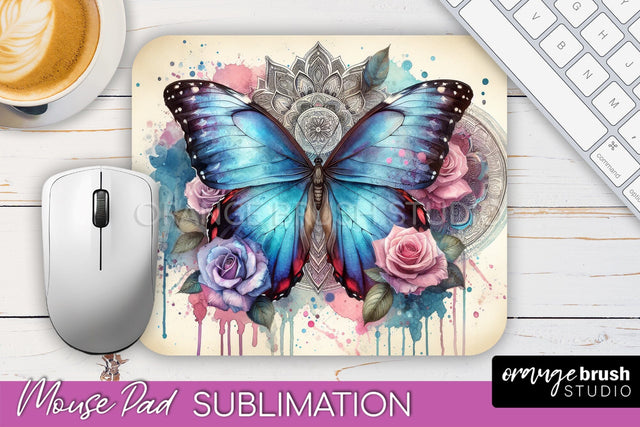 Butterfly Mouse Pad - Butterflies and Flowers Sublimation Sublimation OrangeBrushStudio 