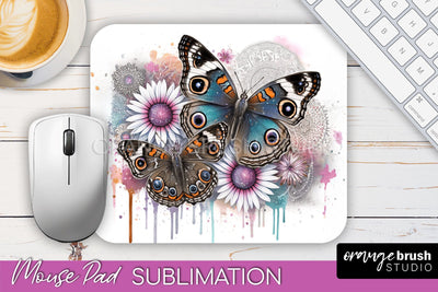 Butterfly Mouse Pad - Butterflies and Flowers Sublimation Sublimation OrangeBrushStudio 