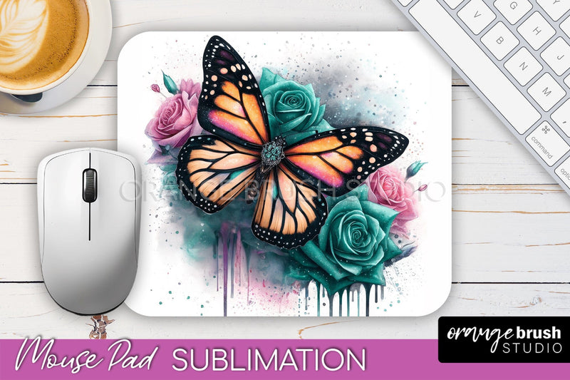 Butterfly Mouse Pad - Butterflies and Flowers Sublimation Sublimation OrangeBrushStudio 