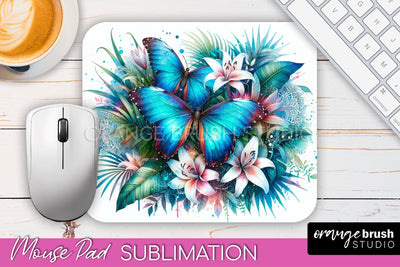 Butterfly Mouse Pad - Butterflies and Flowers Sublimation Sublimation OrangeBrushStudio 