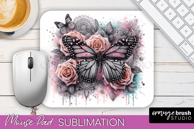Butterfly Mouse Pad - Butterflies and Flowers Sublimation Sublimation OrangeBrushStudio 