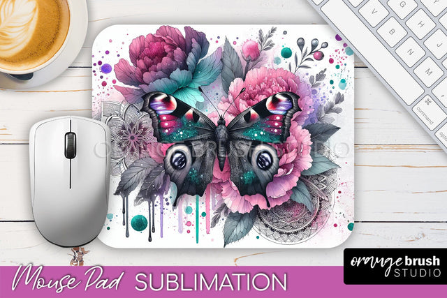 Butterfly Mouse Pad - Butterflies and Flowers Sublimation Sublimation OrangeBrushStudio 