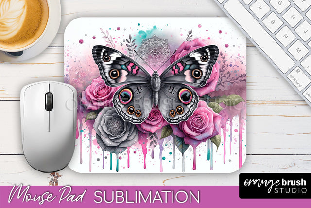 Butterfly Mouse Pad - Butterflies and Flowers Sublimation Sublimation OrangeBrushStudio 