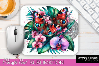 Butterfly Mouse Pad - Butterflies and Flowers Sublimation Sublimation OrangeBrushStudio 