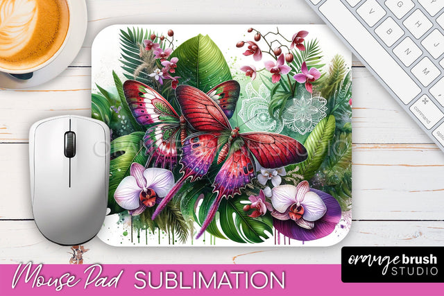 Butterfly Mouse Pad - Butterflies and Flowers Sublimation Sublimation OrangeBrushStudio 