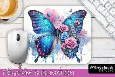 Butterfly Mouse Pad - Butterflies and Flowers Sublimation Sublimation OrangeBrushStudio 