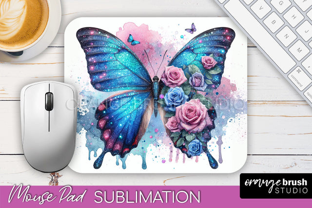 Butterfly Mouse Pad - Butterflies and Flowers Sublimation Sublimation OrangeBrushStudio 