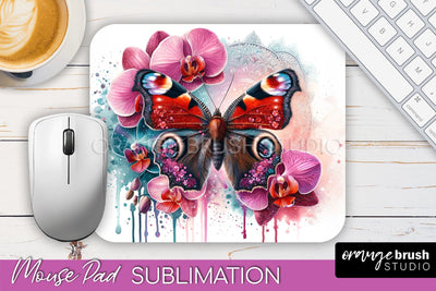 Butterfly Mouse Pad - Butterflies and Flowers Sublimation Sublimation OrangeBrushStudio 