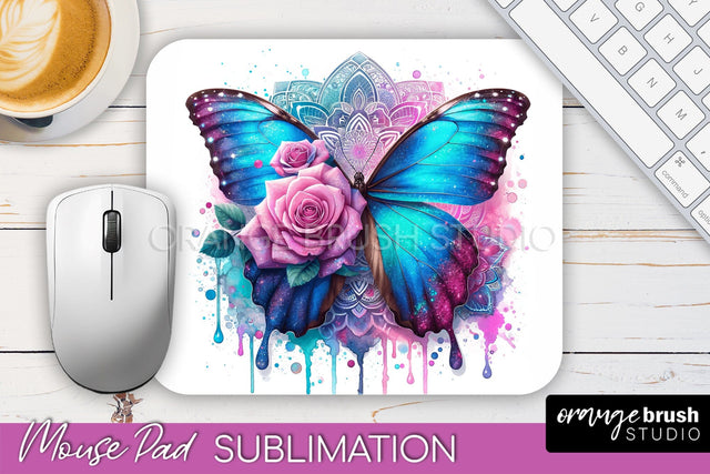 Butterfly Mouse Pad - Butterflies and Flowers Sublimation Sublimation OrangeBrushStudio 