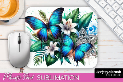 Butterfly Mouse Pad - Butterflies and Flowers Sublimation Sublimation OrangeBrushStudio 