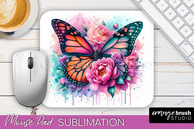 Butterfly Mouse Pad - Butterflies and Flowers Sublimation Sublimation OrangeBrushStudio 