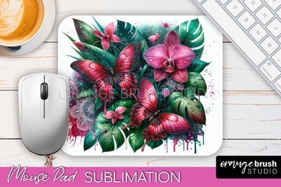 Butterfly Mouse Pad - Butterflies and Flowers Sublimation Sublimation OrangeBrushStudio 