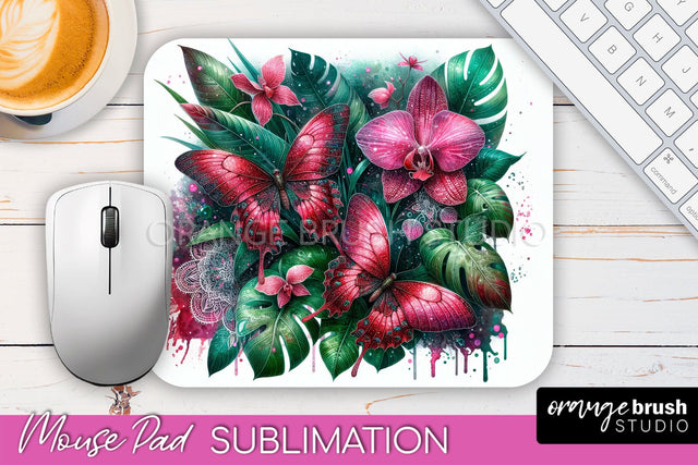 Butterfly Mouse Pad - Butterflies and Flowers Sublimation Sublimation OrangeBrushStudio 