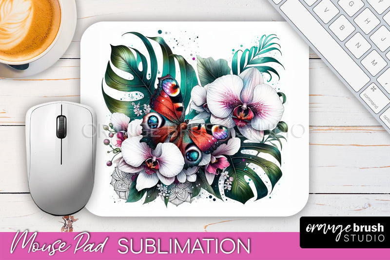 Butterfly Mouse Pad - Butterflies and Flowers Sublimation Sublimation OrangeBrushStudio 