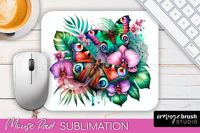 Butterfly Mouse Pad - Butterflies and Flowers Sublimation Sublimation OrangeBrushStudio 