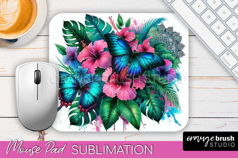 Butterfly Mouse Pad - Butterflies and Flowers Sublimation Sublimation OrangeBrushStudio 