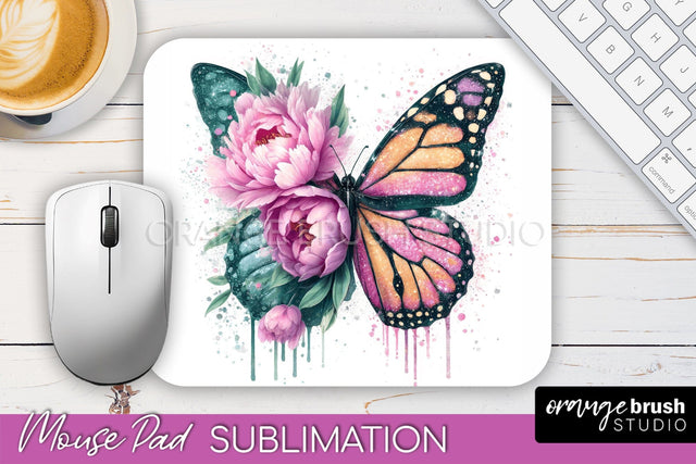 Butterfly Mouse Pad - Butterflies and Flowers Sublimation Sublimation OrangeBrushStudio 