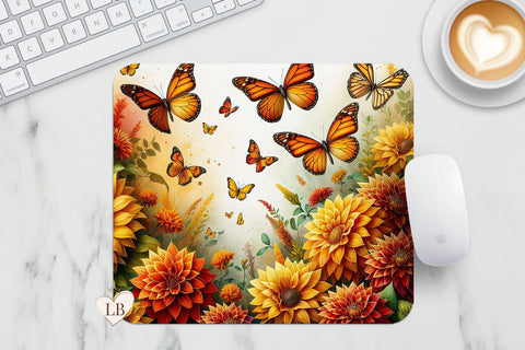 Butterfly Mouse Pad - Dahlia Flower Mousepad PNG Sublimation BijouBay 