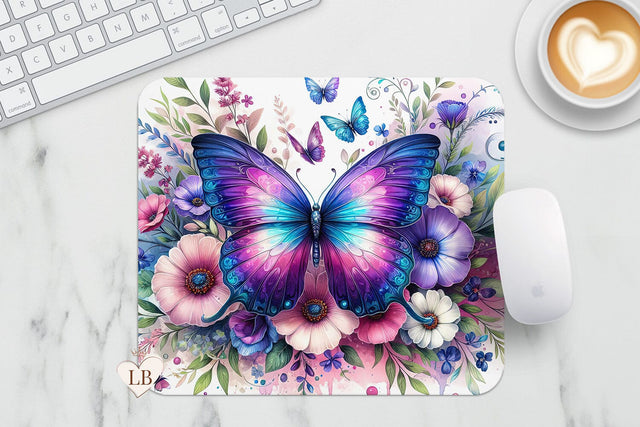 Butterfly Mouse Pad - Floral Mousepad PNG Sublimation BijouBay 
