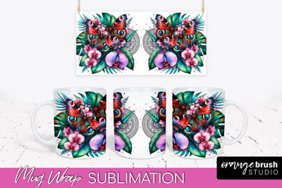Butterfly Mug Wrap - Flowers Mug Sublimation Design Sublimation OrangeBrushStudio 