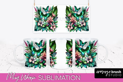 Butterfly Mug Wrap - Flowers Mug Sublimation Design Sublimation OrangeBrushStudio 