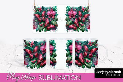 Butterfly Mug Wrap - Flowers Mug Sublimation Design Sublimation OrangeBrushStudio 