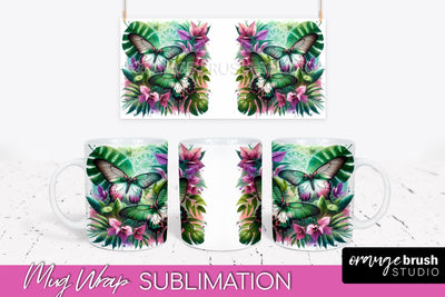 Butterfly Mug Wrap - Flowers Mug Sublimation Design Sublimation OrangeBrushStudio 