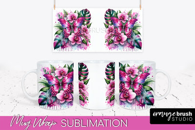 Butterfly Mug Wrap - Flowers Mug Sublimation Design Sublimation OrangeBrushStudio 