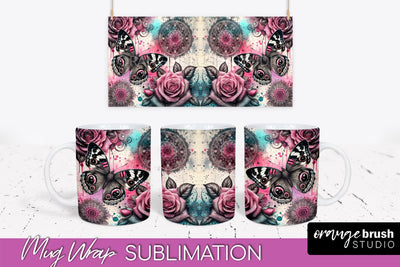 Butterfly Mug Wrap - Flowers Mug Sublimation Design Sublimation OrangeBrushStudio 