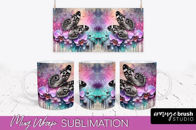 Butterfly Mug Wrap - Flowers Mug Sublimation Design Sublimation OrangeBrushStudio 