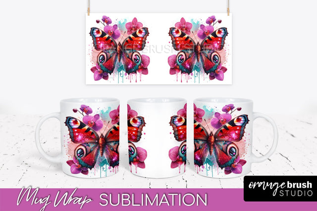 Butterfly Mug Wrap - Flowers Mug Sublimation Design Sublimation OrangeBrushStudio 