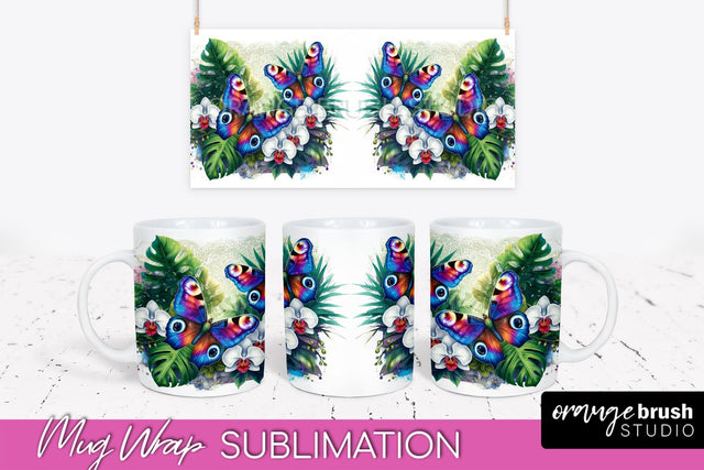 Butterfly Mug Wrap - Flowers Mug Sublimation Design Sublimation OrangeBrushStudio 