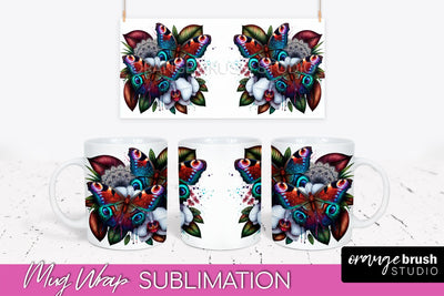 Butterfly Mug Wrap - Flowers Mug Sublimation Design Sublimation OrangeBrushStudio 