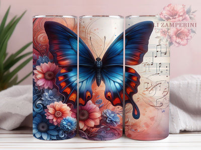 Butterfly Music Floral 20oz Tumbler, Floral Gift, Sublimation Wrap, Music Lover Mug, 20oz Tumbler Design, Butterfly Flowers PNG, Musical Theme Sublimation Li Zamperini 