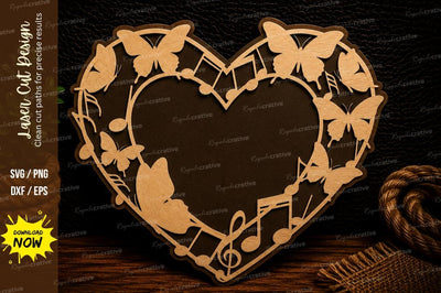 Butterfly Music Heart Laser Cut Svg Design SVG Regulrcrative 