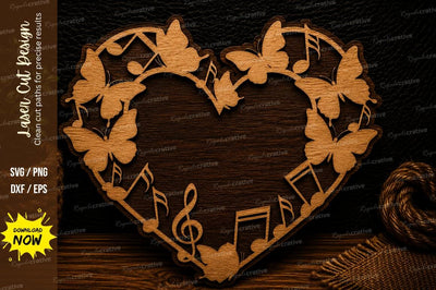 Butterfly Music Heart Laser Cut Svg Design SVG Regulrcrative 