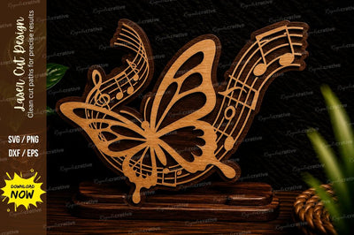 Butterfly Music Notes Laser Cut SVG Design SVG Regulrcrative 