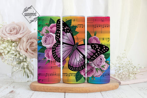 Butterfly Music Roses Tumbler Wrap Sublimation sassyprint 