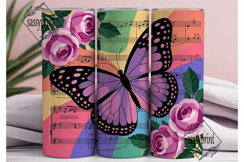 Butterfly Music Roses Tumbler Wrap Sublimation sassyprint 